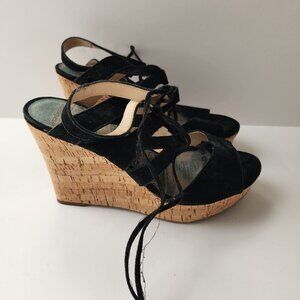 limelight Black Suede Platform Wedge Sandals with Lace-Up Design
